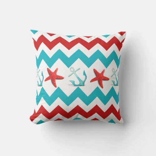 Nautical Beach Summer Chevron Outdoor Throw Pillow