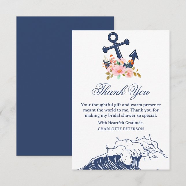 Nautical Beach Theme Bridal Shower  Thank You Card (Front/Back)