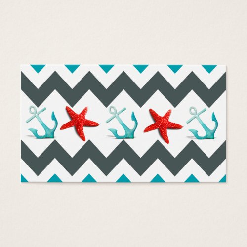 Nautical Beach Theme Chevron Anchors Starfish Business Cards