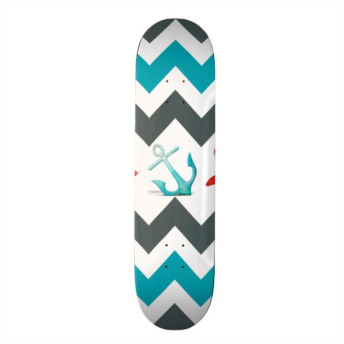 Nautical Beach Theme Chevron Anchors Starfish Skateboards