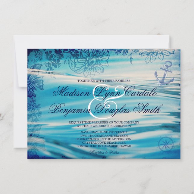 Nautical Beach Theme Ocean Blue Wedding Invitation (Front)