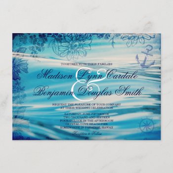 Nautical Beach Theme Ocean Blue Wedding Invitation by CustomWeddingSets at Zazzle