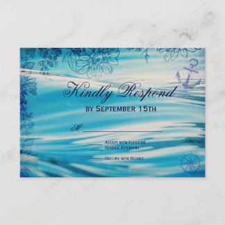 Nautical Beach Theme Ocean Blue Wedding RSVP Cards