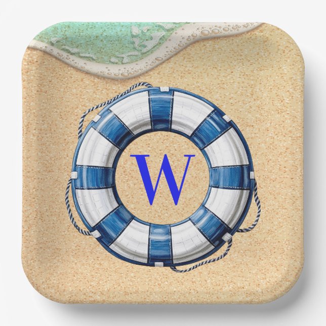 Nautical Beach Theme  Paper Plates (Front)