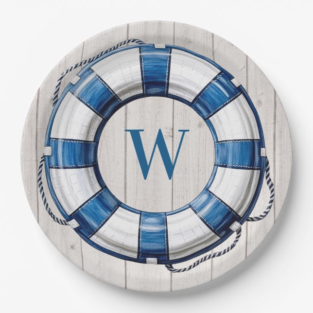 Nautical Beach Theme  Paper Plates (Front)
