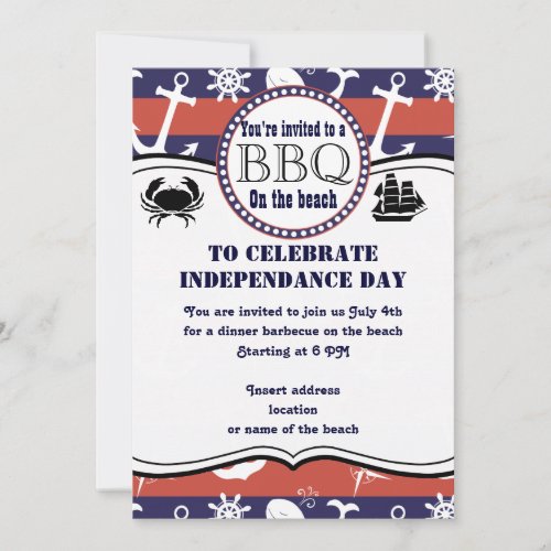 Nautical Beach themed Barbecue invitation