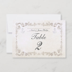 Nautical Beach Vintage Wedding Table Number Card