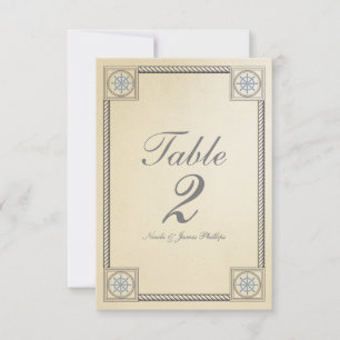 Nautical Beach Vintage Wedding Table Number Card