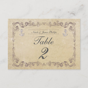 Nautical Beach Vintage Wedding Table Number Card