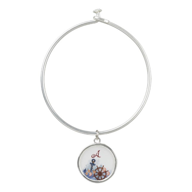 Nautical Beach Wedding Bridesmaid Gift Bangle Bracelet (Front)