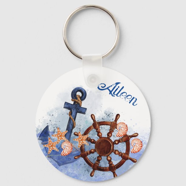Nautical Beach Wedding Bridesmaid Gift Keychain (Front)