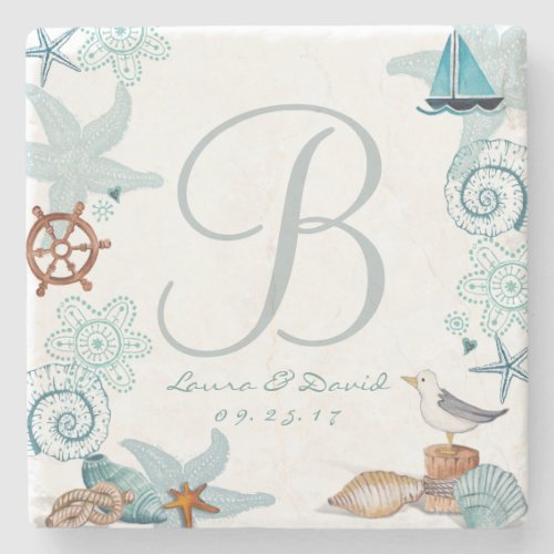 Nautical Beach Wedding  Custom Marble Coaster