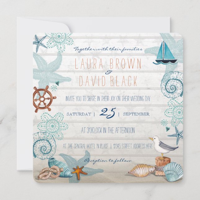 Nautical Beach wedding invitation (Back)