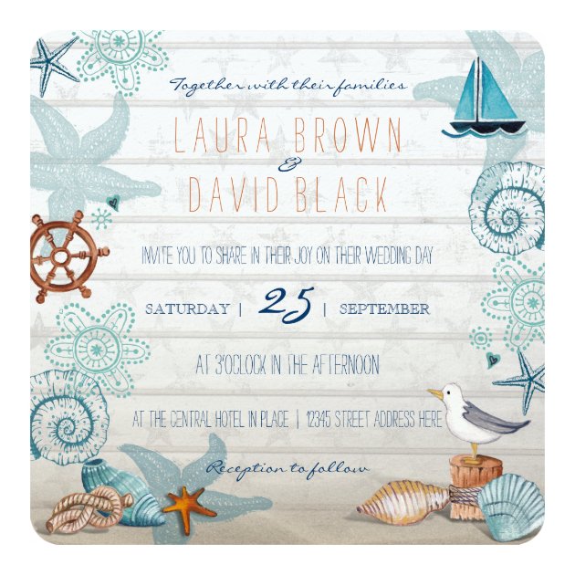 Nautical Beach Wedding Invitation