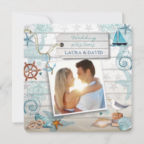Nautical Beach Wedding Invitation Photo Custom Invitations