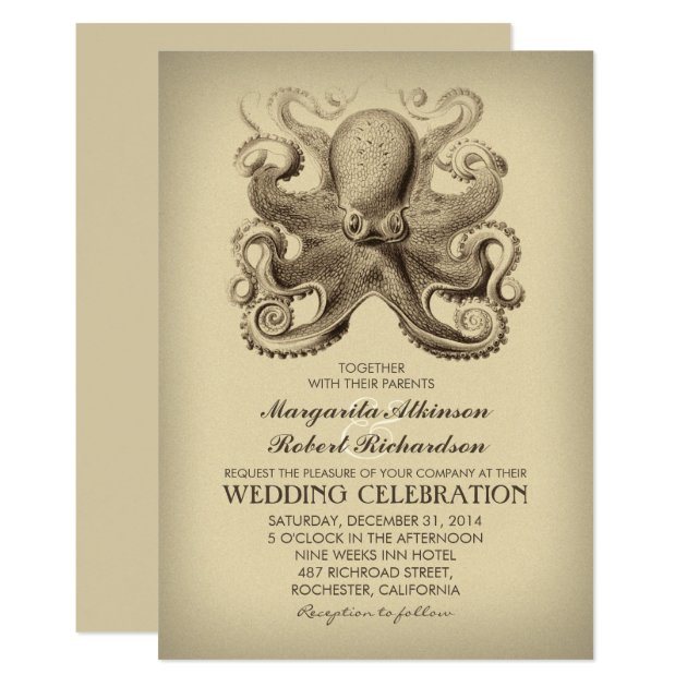 Nautical Beach Wedding Invitation With Octopus