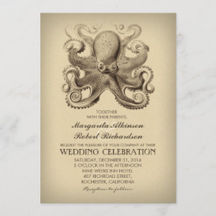 nautical beach wedding invitation with octopus