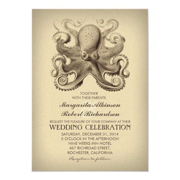 Nautical Beach Wedding Invitation With Octopus