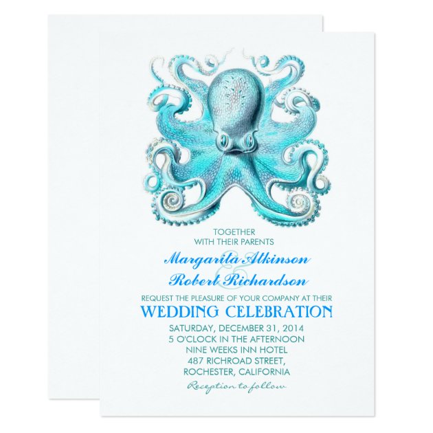 Nautical Beach Wedding Invitation With Octopus