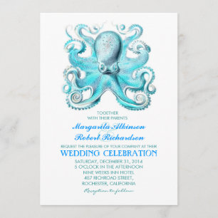 nautical beach wedding invitation with octopus