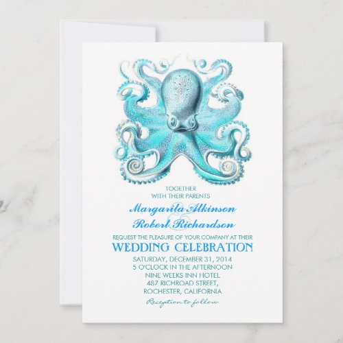 nautical beach wedding invitation with octopus
