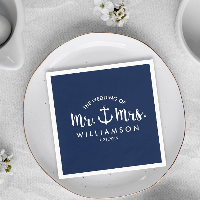 Nautical Beach Wedding Navy Blue Anchor Custom Paper Napkins (Creator Uploaded)