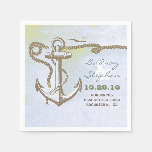 Nautical beach wedding paper napkins with anchor (Front)