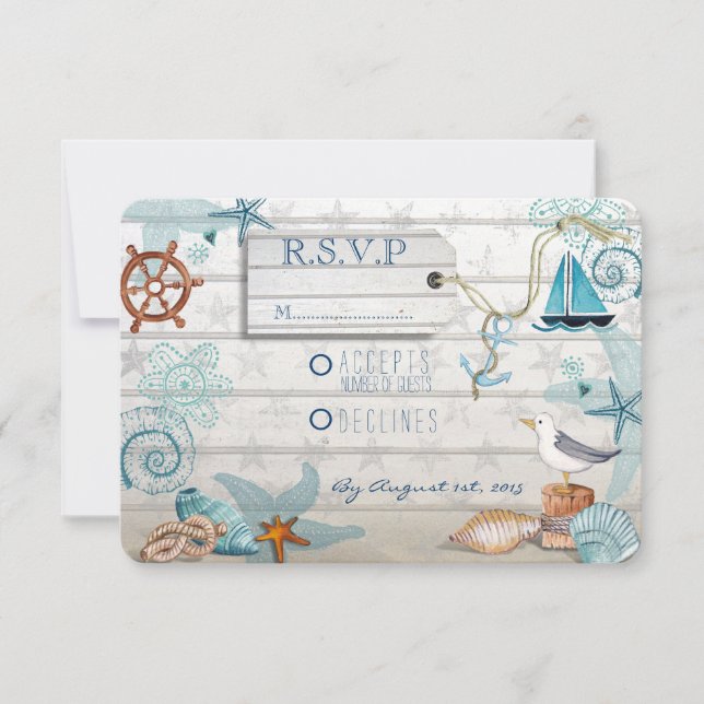 Nautical Beach Wedding RSVP Card (Front)