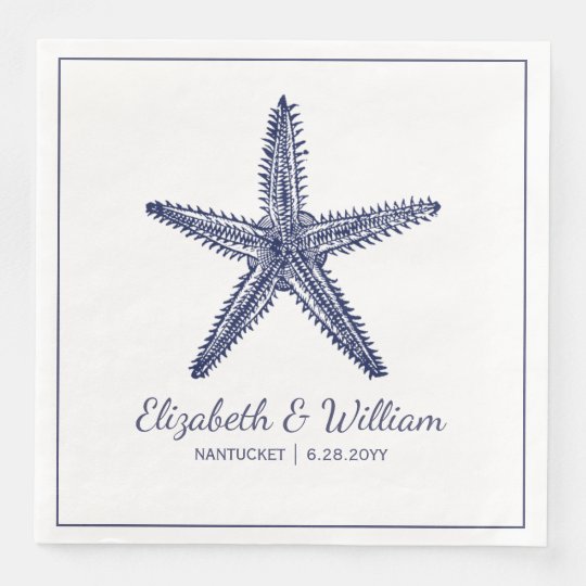 Nautical Beach Wedding Rustic Navy Blue Starfish Paper Dinner Napkins
