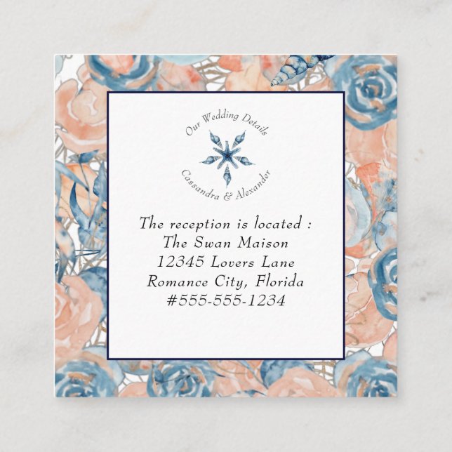 Nautical Beach Wedding Seashells  Starfish  Enclosure Card (Back)