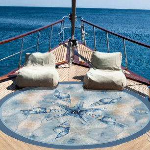 Nautical Beach Wedding Seashells Starfish Outdoor Rug