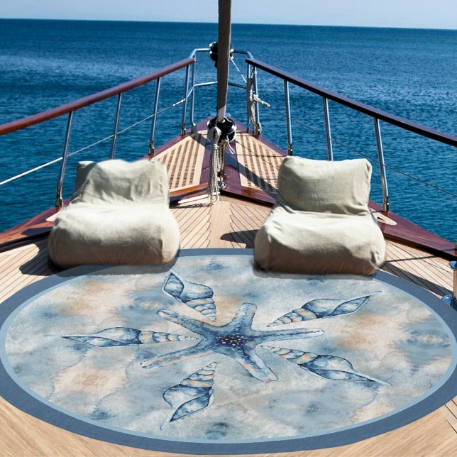 Nautical Beach Wedding Seashells  Starfish  Outdoor Rug (Creator Uploaded)