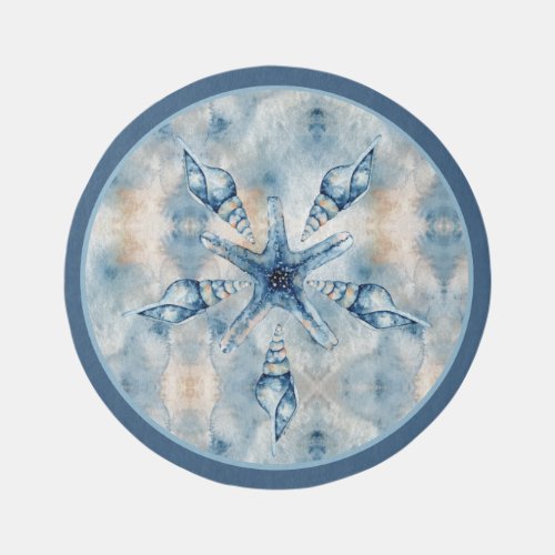 Nautical Beach Wedding Seashells  Starfish Round  Rug