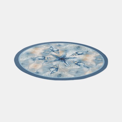 Nautical Beach Wedding Seashells  Starfish Round  Rug