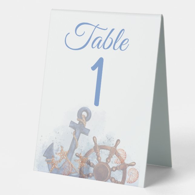 Nautical Beach Wedding Theme Number Table Tent (Front)