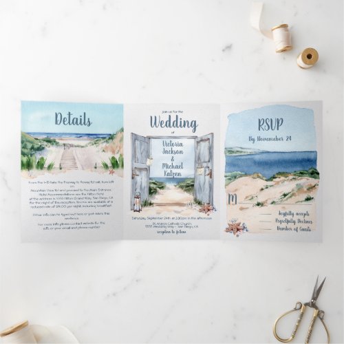 Nautical Beach Wedding Tri_Fold Invitation