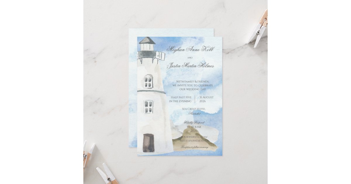 Nautical Beach with Lighthouse Invitation | Zazzle