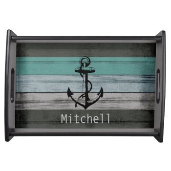 Nautical Beach Wood Anchor  Serving Tray by DesignsbyDonnaSiggy at Zazzle