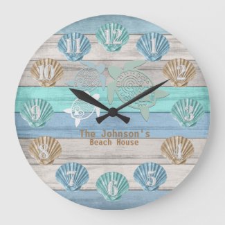 Nautical Beach Wood with Turtles & Shells