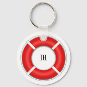 Nautical BeachBoat Life Preserver Optional Initial Keychain