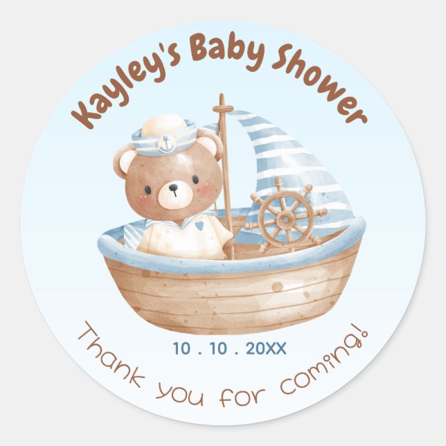 Nautical Bear Baby Shower Favor Stickers (Front)