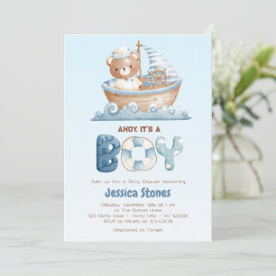 Nautical Bear Boy Baby Shower Invitations