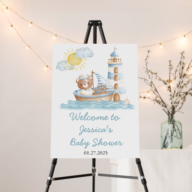 Nautical Bear Watercolor Boat Baby Shower  Foam Board (In Situ (Stand))