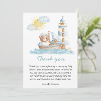 Nautical Bear Watercolor Boat Baby Shower Thank You Card