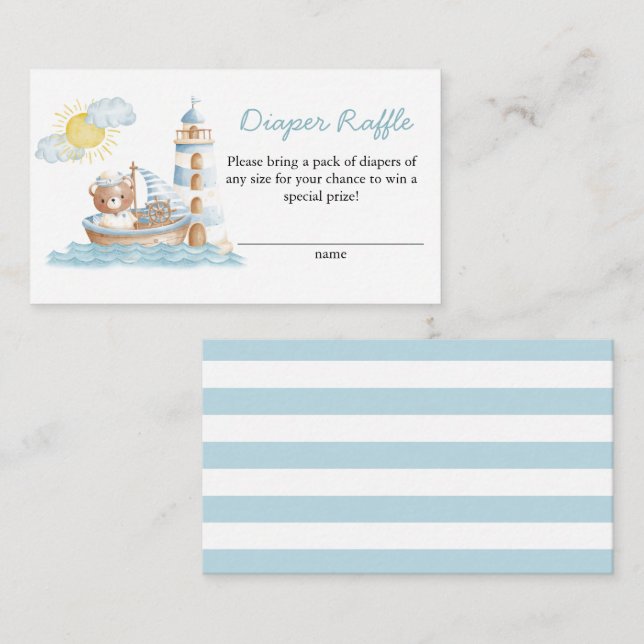 Nautical Bear Watercolor Boat Diaper Raffle Enclosure Card (Front/Back)