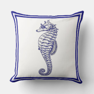 Nautical Beautiful Trendy blue Seahorse Outdoor Pillow