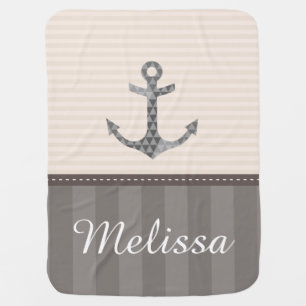 Nautical Beige and Brown Anchor Custom Name Receiving Blanket