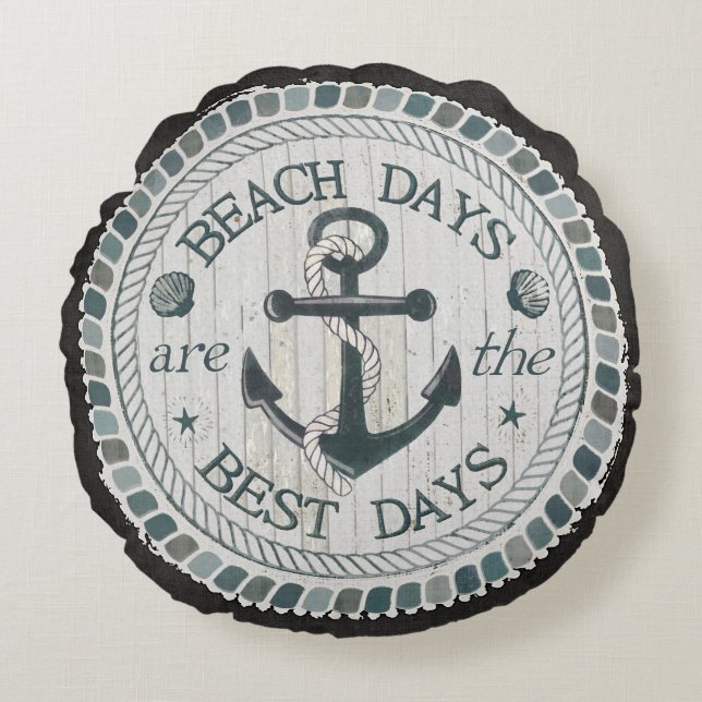 Nautical Best Day Burlap Beach Throw Pillow (Front)
