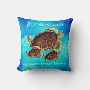 Nautical Best Mom Ever Sea Turtle Watercolor Thr Throw Pillow