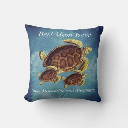  Nautical Best Mom Ever Sea Turtle Watercolor  Throw Pillow